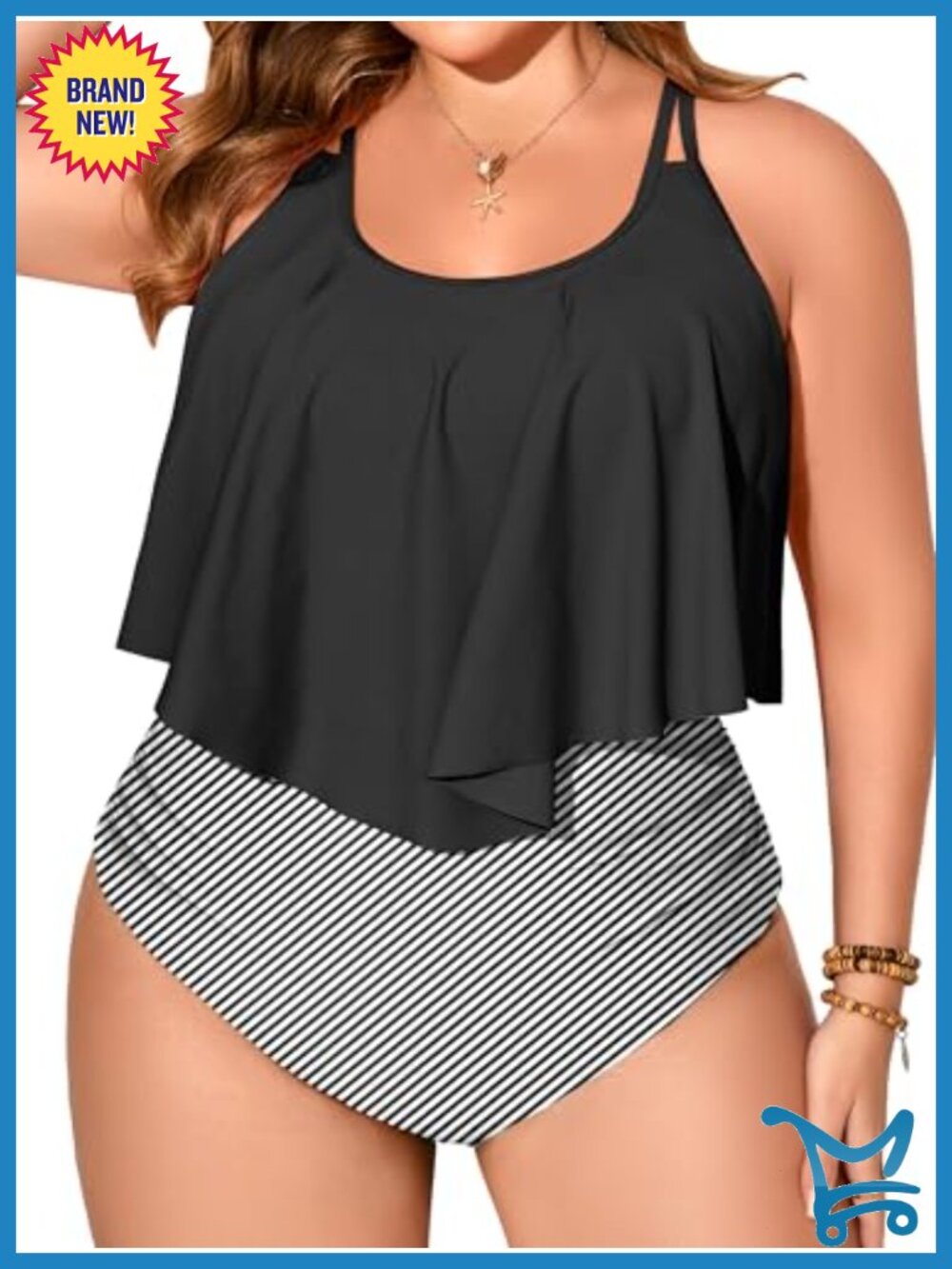 Plus Size Ruffle Tankini Swimsuit with Brief High Waisted